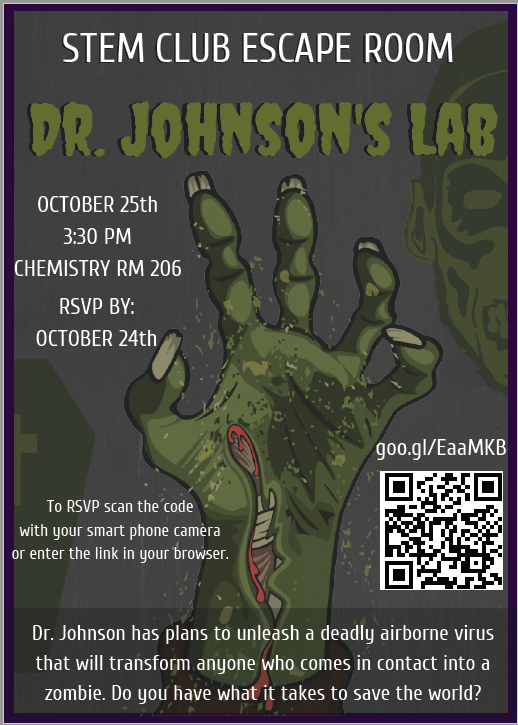 STEM Club Escape Room Fall 2018 Flyer
